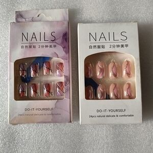 🌸Elegant Press-On Nails 2 Sets - Pink and Purple
